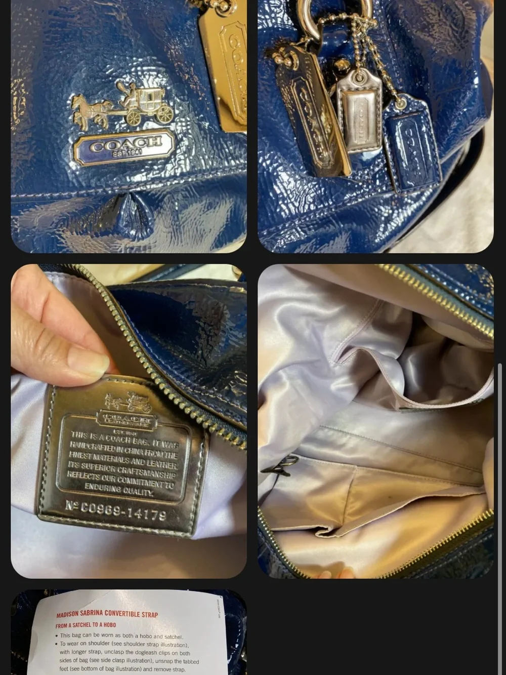 Coach PatentLeather BLUE Madison Satchel in Navy